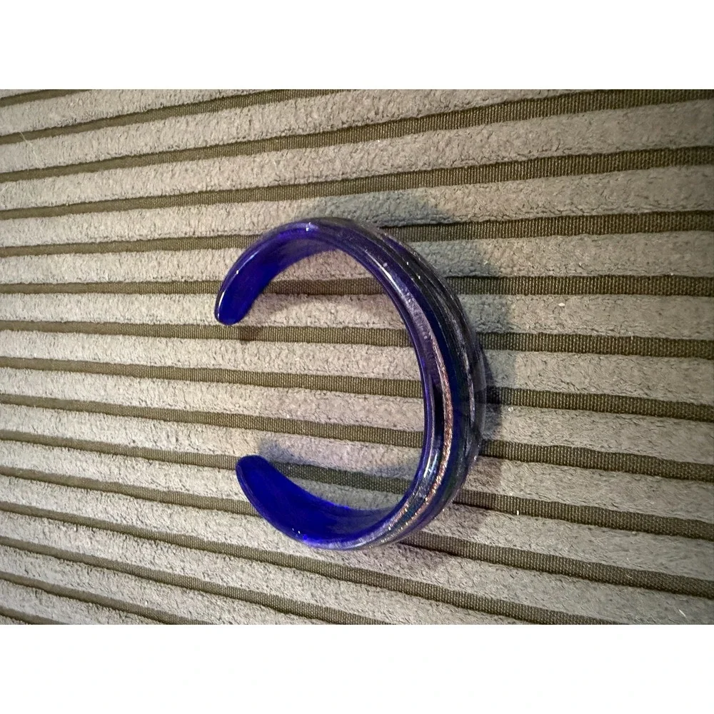 Dichroic Art Glass Cuff Bracelet Cobalt Blue Silver Swirl Murano Style Handblown